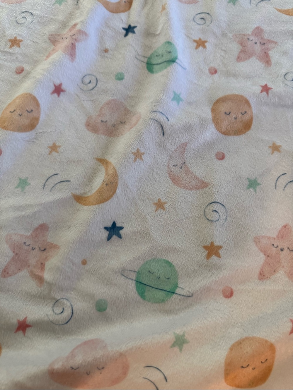 Kids Plush Blanket with Pastel Space & Star Print - White/Pastel & Pooh bear